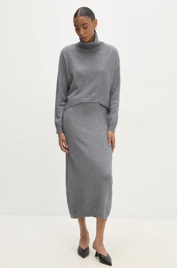 Answear.LAB sukienka i sweter dzianina szary m8561.FKK