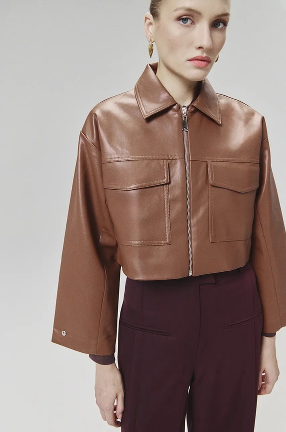 Μπουφάν Answear.LAB απομίμηση λείου δέρματος καφέ 1544.tlk