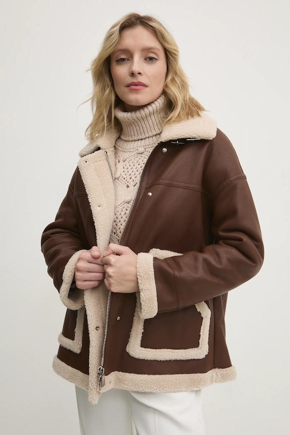Jakna Answear.LAB imitacija zrnate kože smeđa 8701K.hlk
