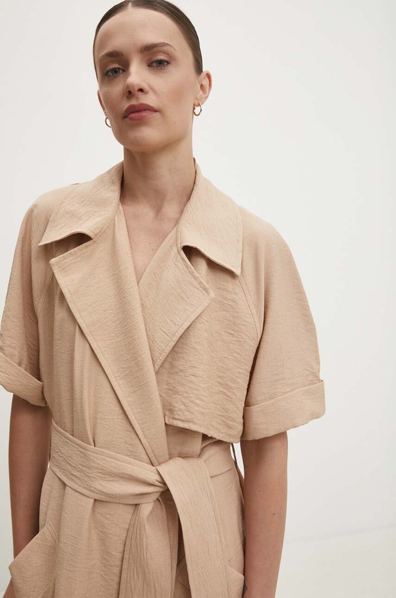 Answear.LAB sukienka z lnem brązowy 250206.HWK