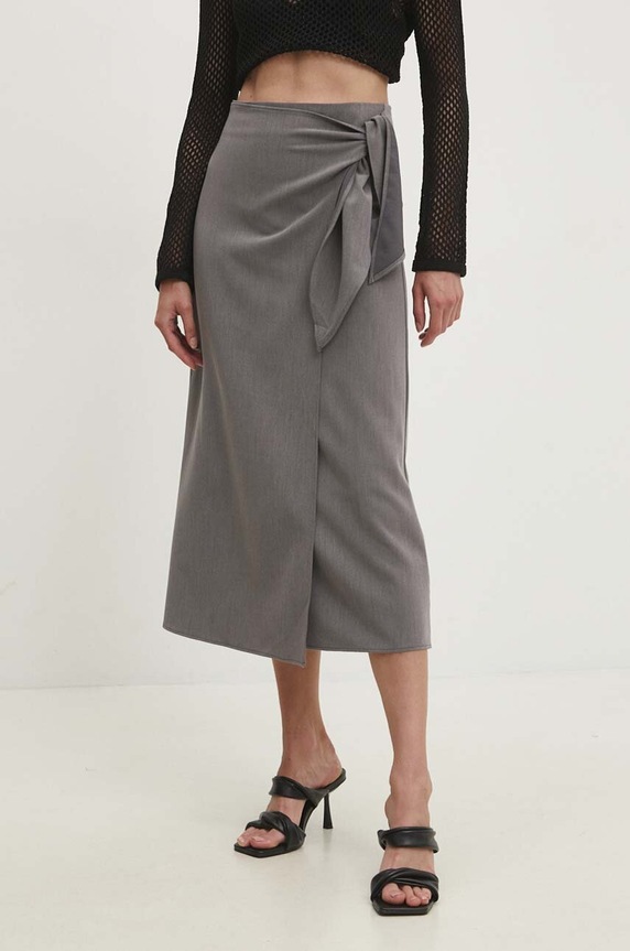 Suknja Answear.LAB midi siva 22133JJ.HWK