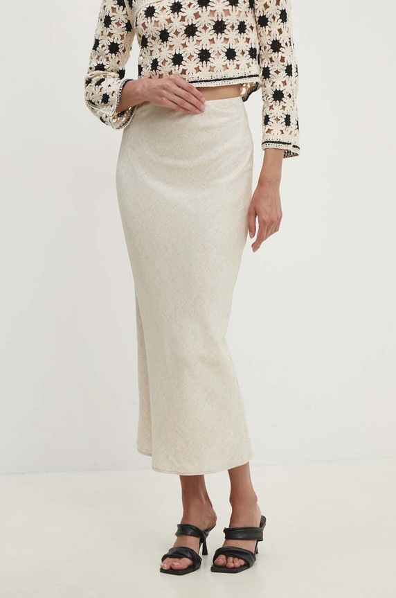 Answear.LAB spódnica z lnem casual beżowy 1032.IKK