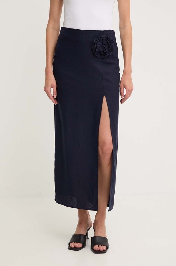 Answear.LAB spódnica lniana casual granatowy LD1023.HMS