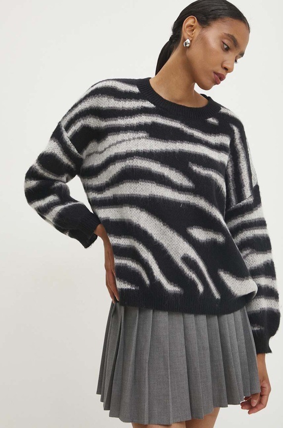 Answear.LAB sweter z wełną okrągły czarny lu1156.fos