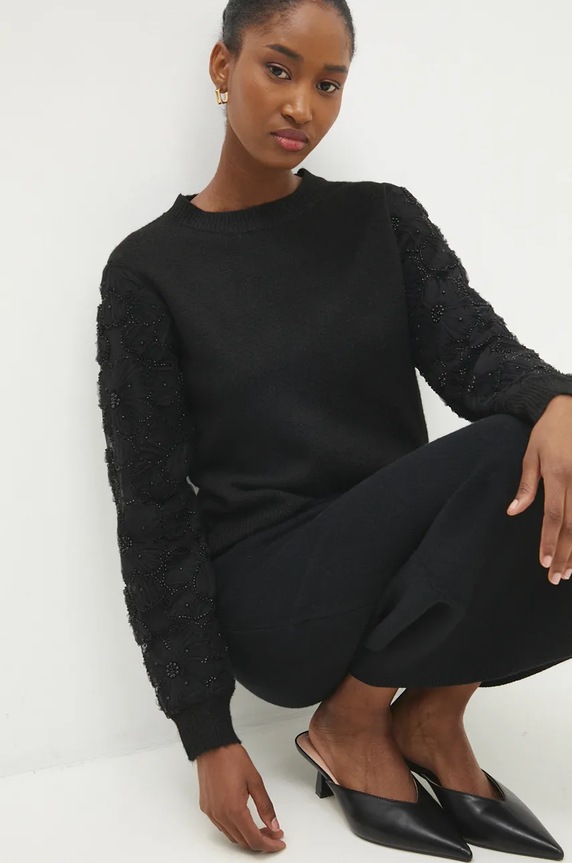 Answear.LAB sweter aplikacja czarny 4432529.IKK
