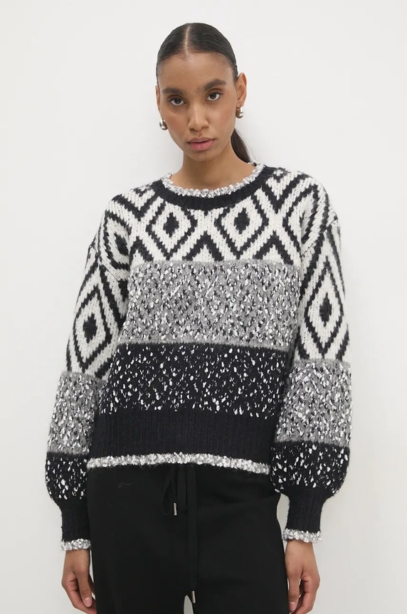 Answear.LAB sweter z wełną okrągły czarny .043.ios