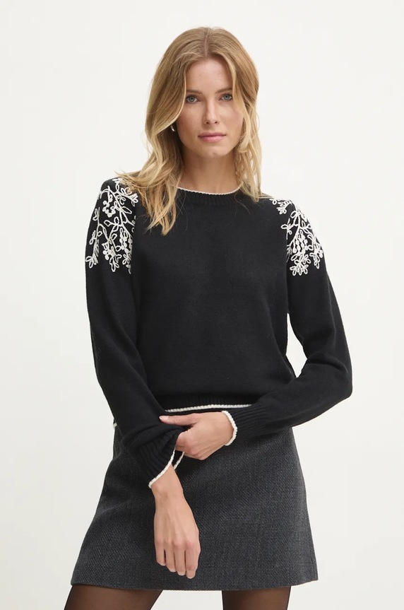 Answear.LAB sweter aplikacja czarny ia24650.fos