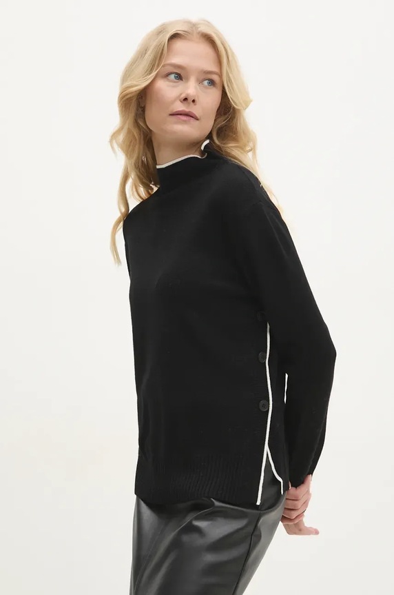 Answear.LAB sweter z wełną półgolf czarny 60305.ILK