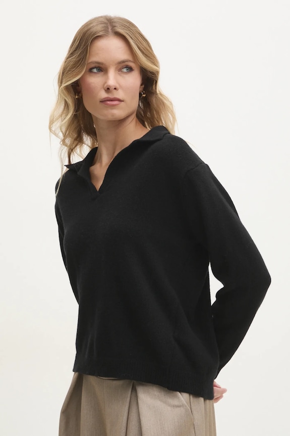 Answear.LAB sweter wełniany szpic czarny 891724.ILK