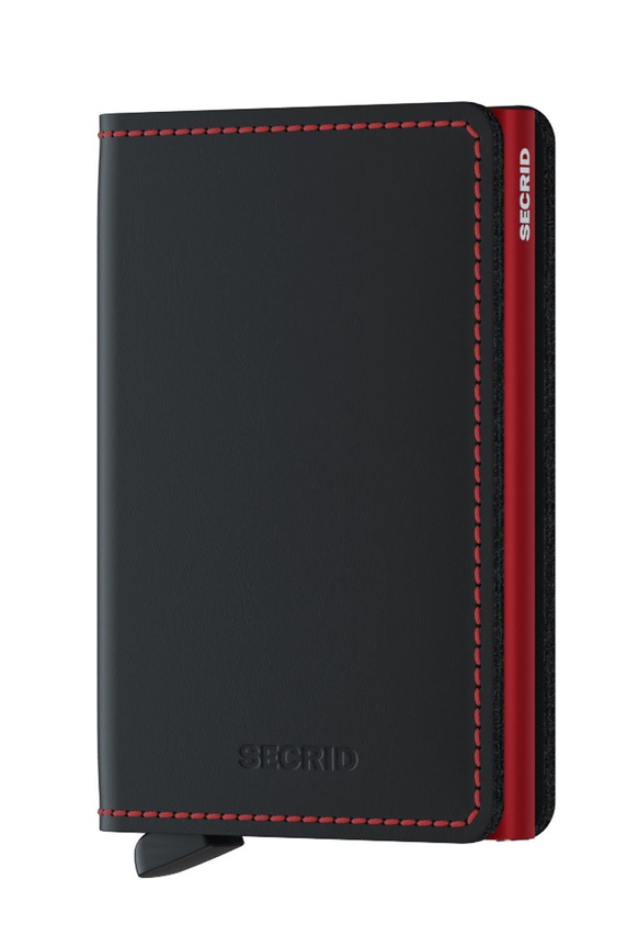 Secrid - Portfel skórzany gładkie czarny SM.Black.Red