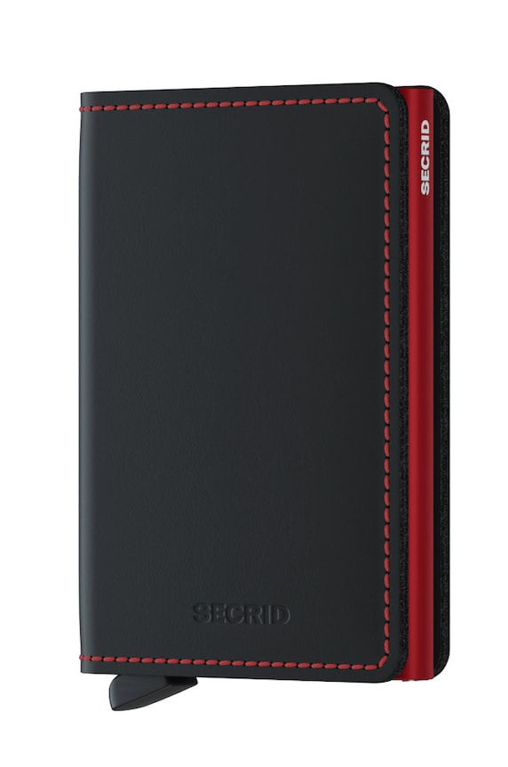 Secrid - Portfel skórzany gładkie czarny SM.Black.Red