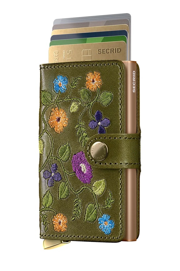 Kožená peňaženka Secrid STITCH FLORAL MSt.Stitch.Floral zelená ZA00