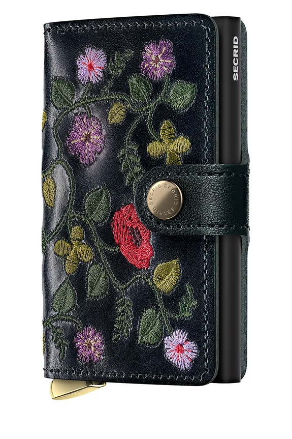 Secrid portfel skórzany STITCH FLORAL skóra licowa czarny MSt.Stitch.Floral