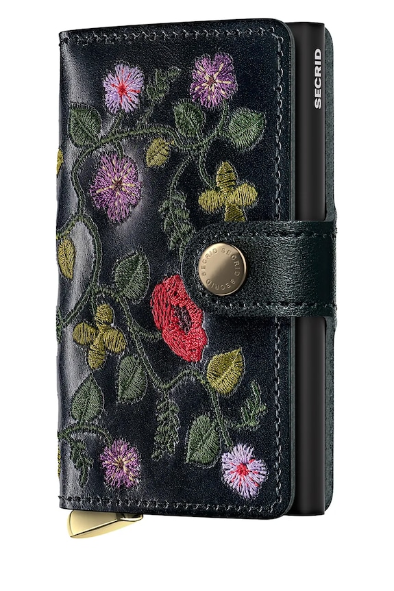 Secrid portfel skórzany STITCH FLORAL skóra licowa czarny MSt.Stitch.Floral