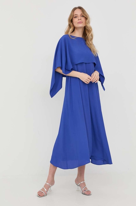 Liviana Conti rochie din amestec de matase midi albastru L2ST20