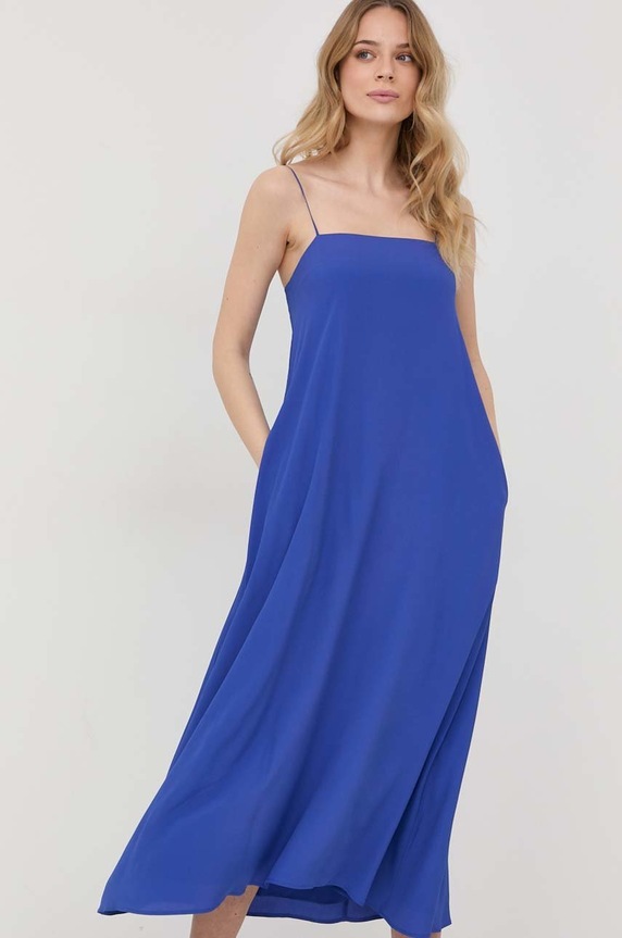 Liviana Conti rochie din amestec de matase albastru L2ST20