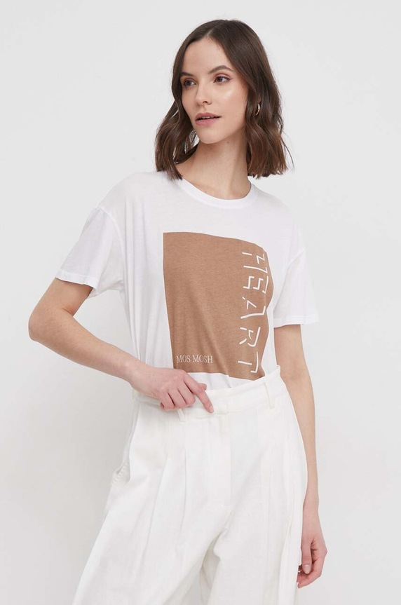Mos Mosh t-shirt bawełniany beżowy 160840