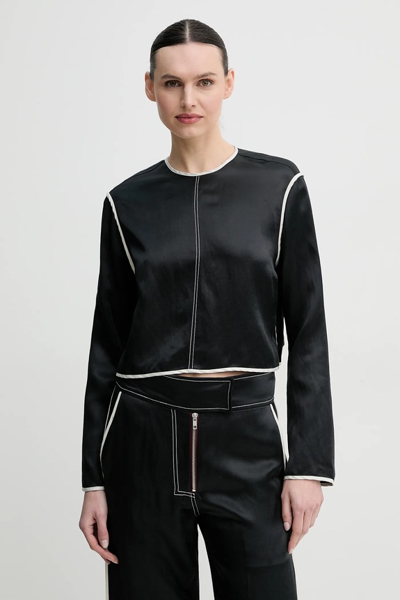 Μπλούζα με μείγμα από λινό Day Birger et Mikkelsen Baryl μακρύ μαύρο DAY65243652