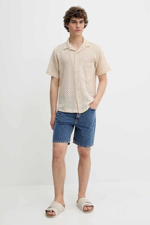 Βαμβακερό πουκάμισο Solid 21108487 μπεζ ZS25