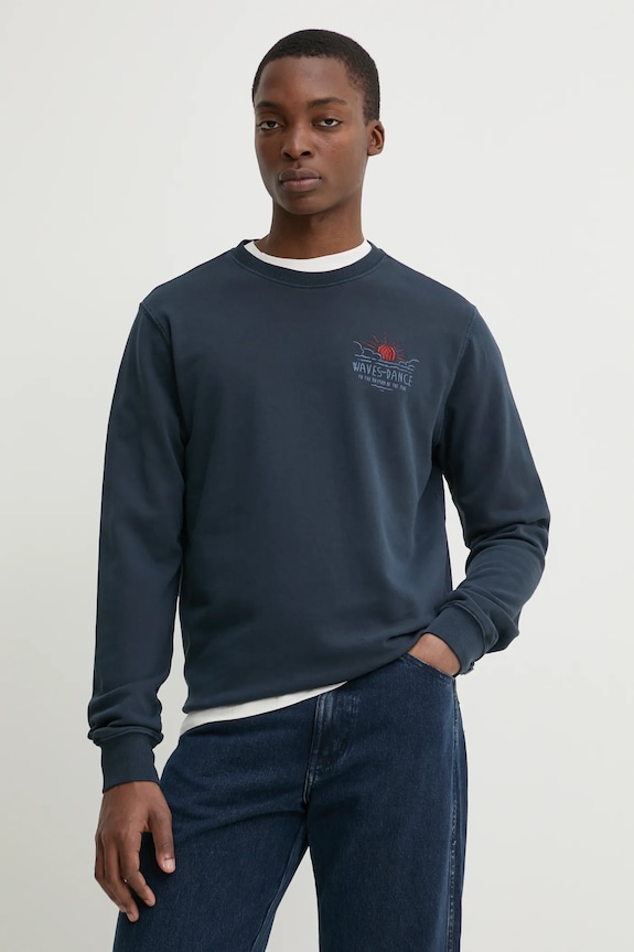 Βαμβακερή μπλούζα Solid ORMAN χωρίς κουκούλα σκούρο μπλε 21108522.194010