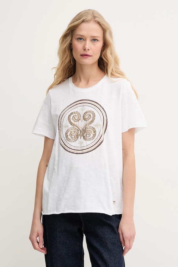 Βαμβακερό μπλουζάκι Mos Mosh απλικέ λευκό 168100.