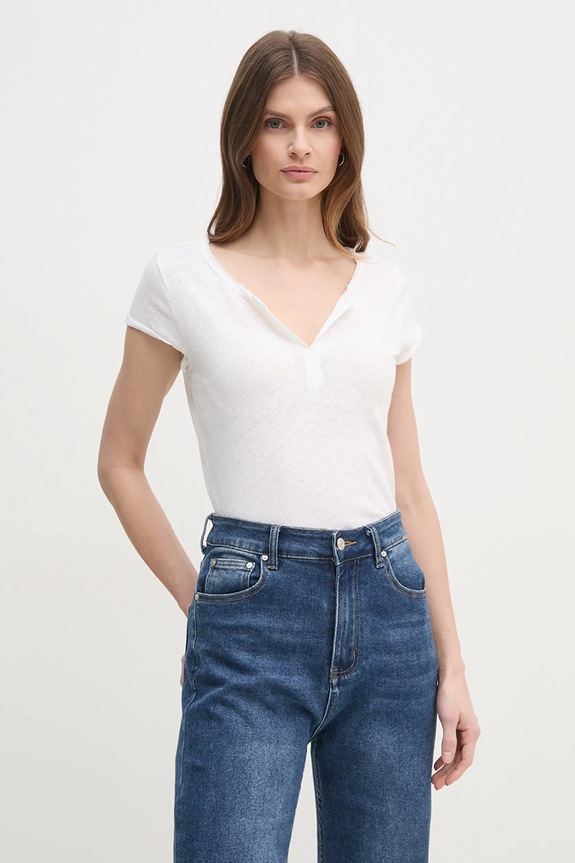 Lanena majica kratkih rukava Mos Mosh bez uzorka bijela 117440