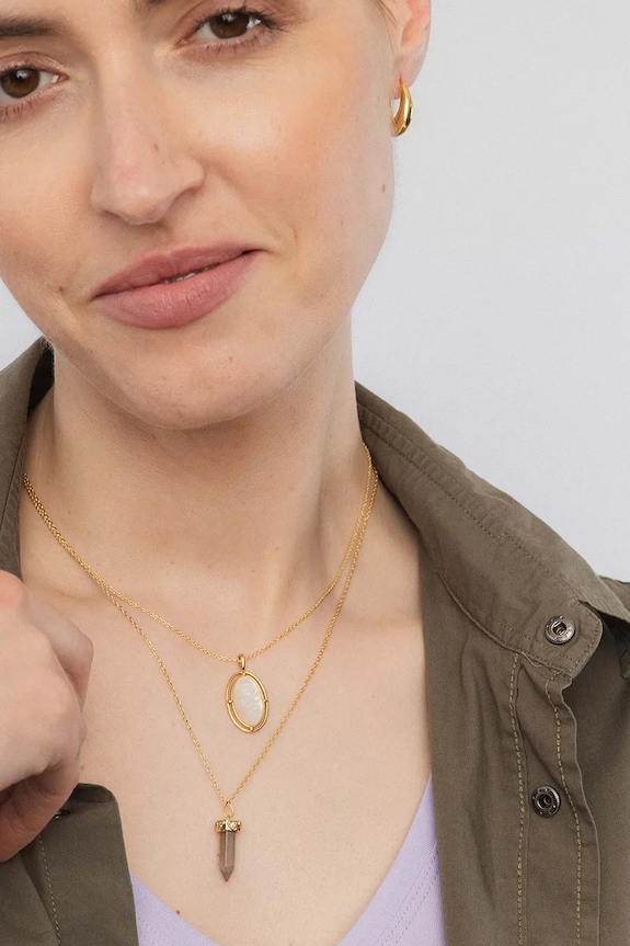 Accesorii ANIA KRUK colier pentru femei, din alamă cu cuarț DUO MMRNN2168Z aur