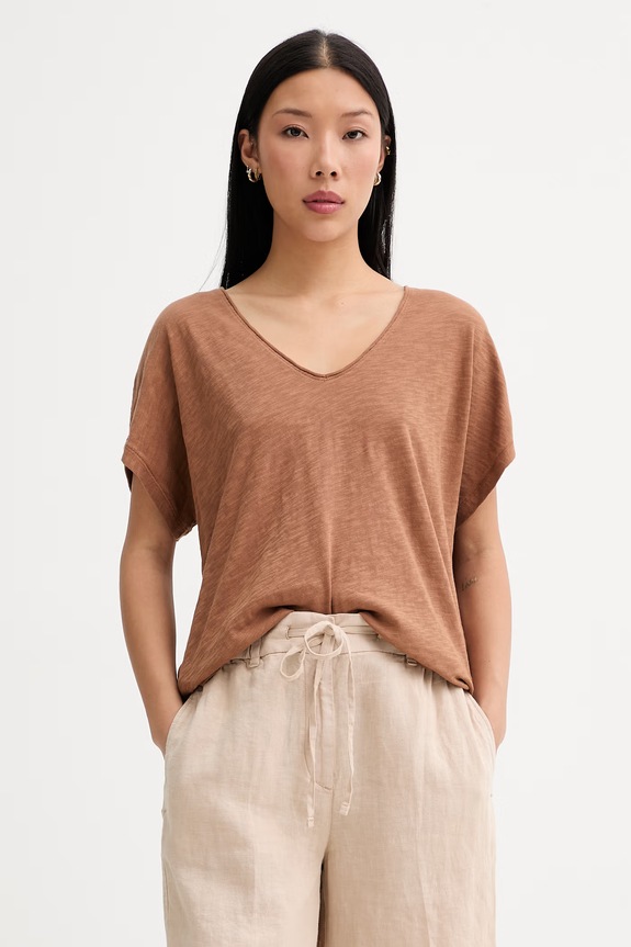 Marc O'Polo T-shirt basic damski bawełniany brązowy 5000014112