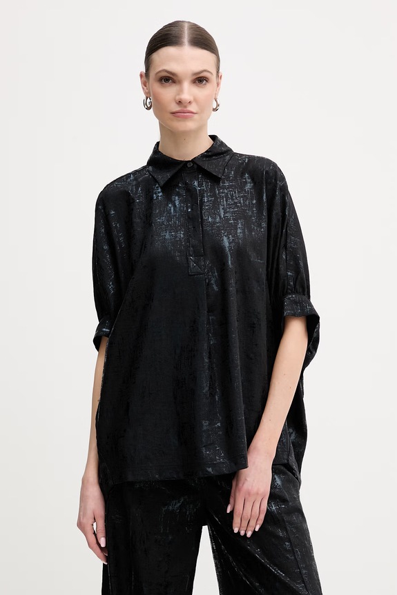 Silvian Heach bluzka z dodatkiem lnu SILIA casual czarny GPP26054CA
