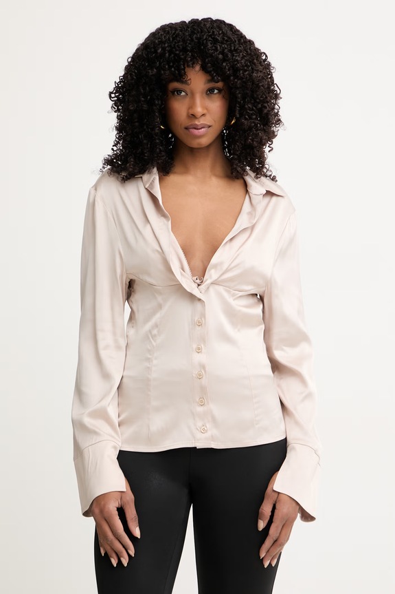 Silvian Heach πουκάμισο γυναικείο με βισκόζη SANAGE μπεζ CVP26034CA