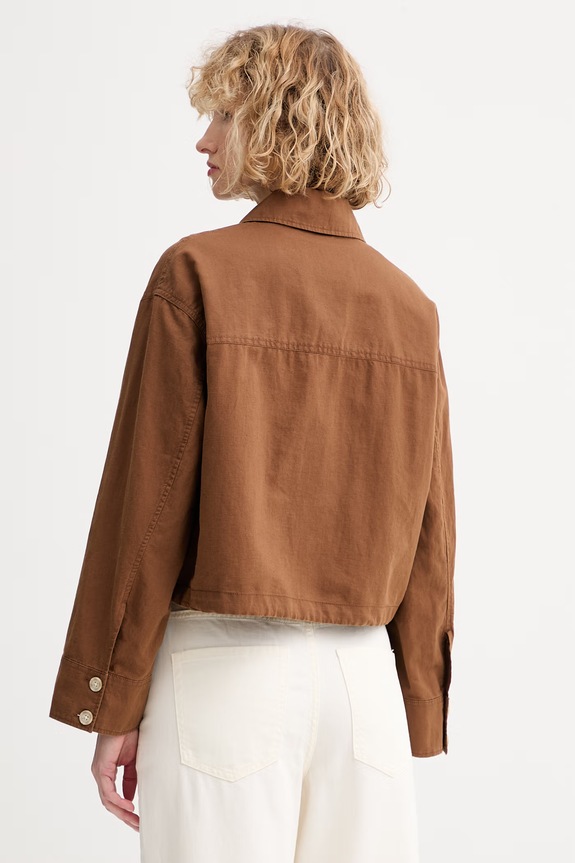 Ρούχα Marc O'Polo πουκάμισο γυναικείο με λινό 5000011293 καφέ