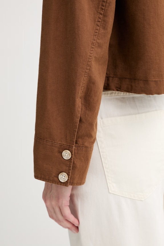 Marc O'Polo πουκάμισο γυναικείο με λινό 5000011293 καφέ