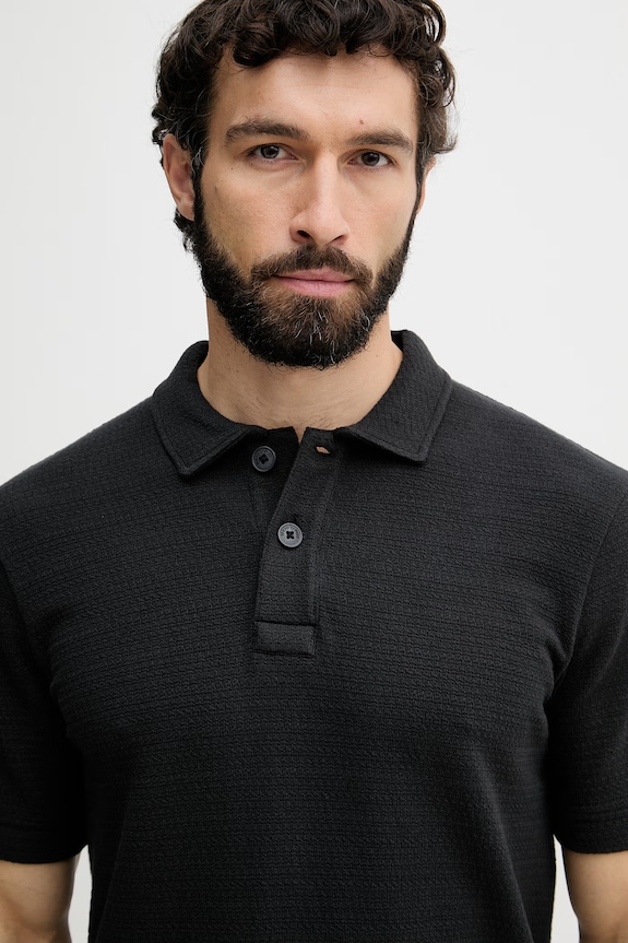 Marc O'Polo polo majica moška bombažna z elastanom črna 5000014000
