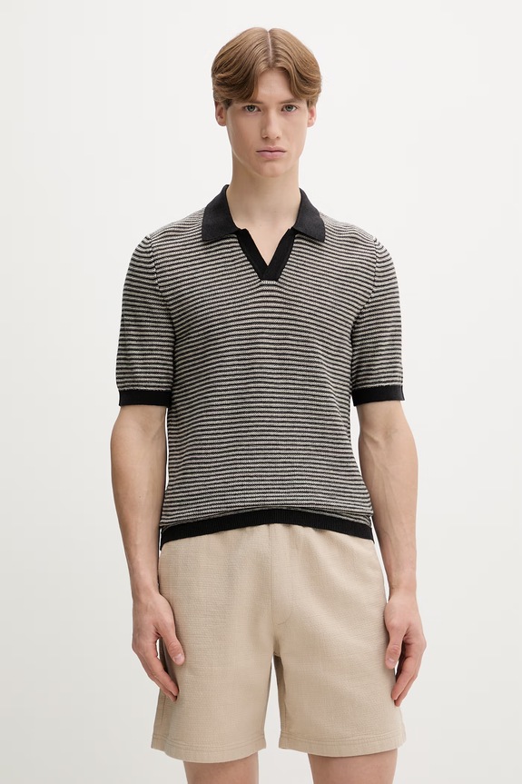 Marc O'Polo polo męskie z lnu czarny 5000013989