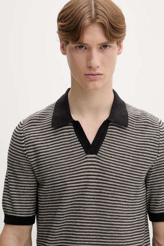 Marc O'Polo polo męskie z lnu czarny 5000013989