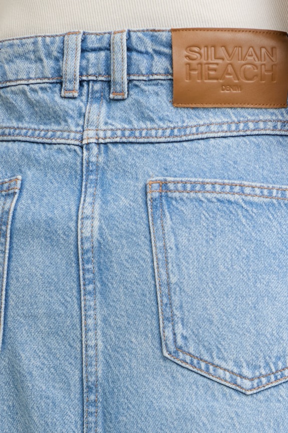Silvian Heach fustă în formă de A din denim KANT albastru GPP26024GO
