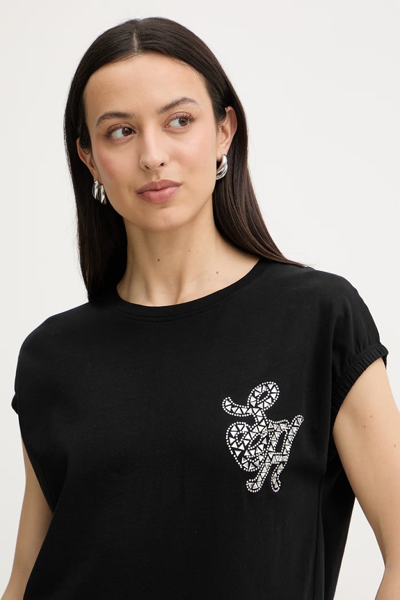 Silvian Heach tricou pentru femei, din bumbac WABAK negru GPP26102TS