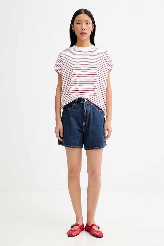 Marc O'Polo T-shirt damski bawełniany 5000009996 bordowy ZS26