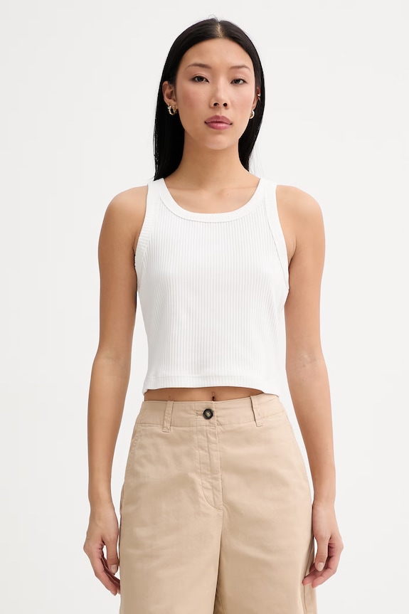 Marc O'Polo crop top pentru femei, din bumbac cu elastan alb 5000010006