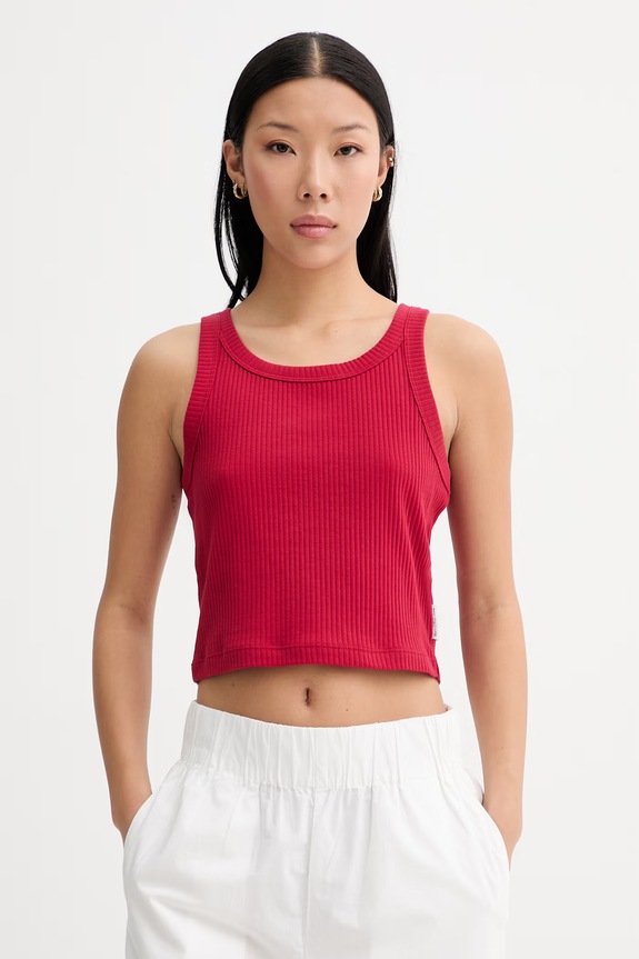 Marc O'Polo crop top damski bawełniany z elastanem czerwony 5000010006