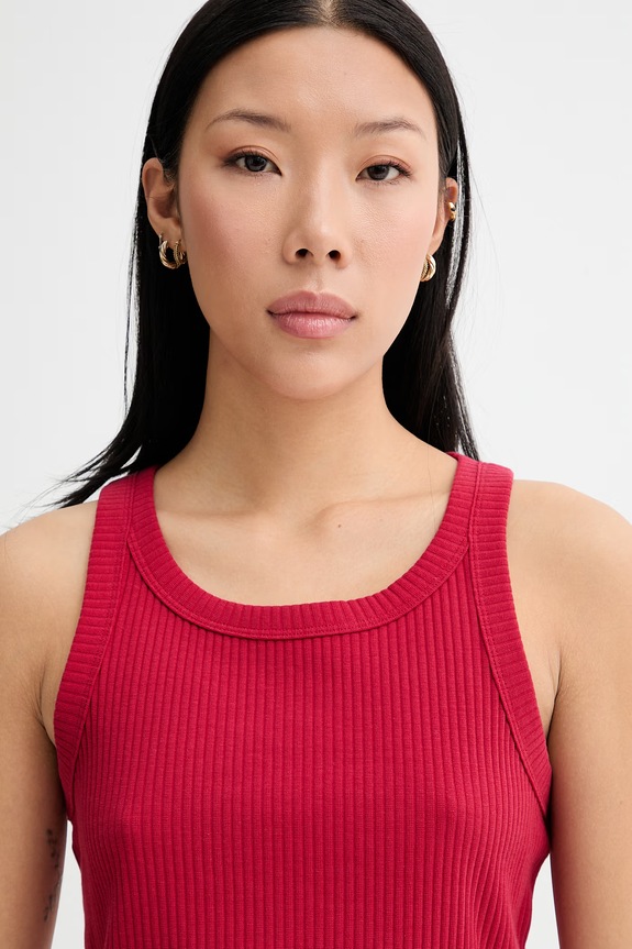 Marc O'Polo crop top damski bawełniany z elastanem czerwony 5000010006