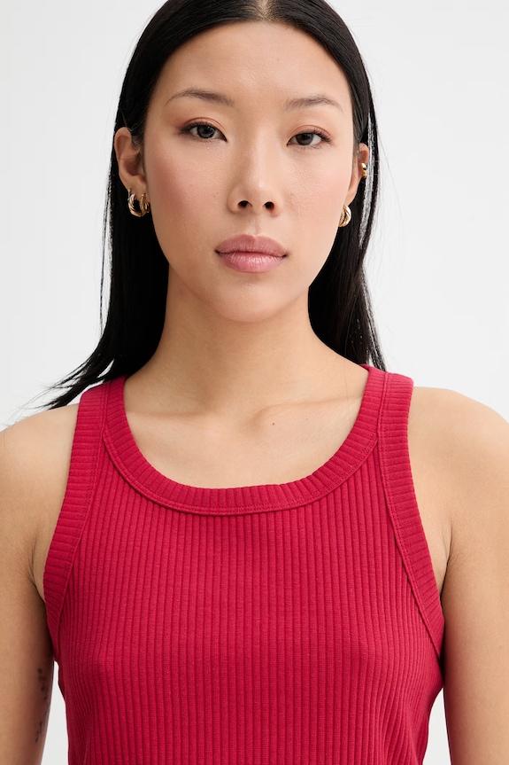 Marc O'Polo crop top damski bawełniany z elastanem czerwony 5000010006
