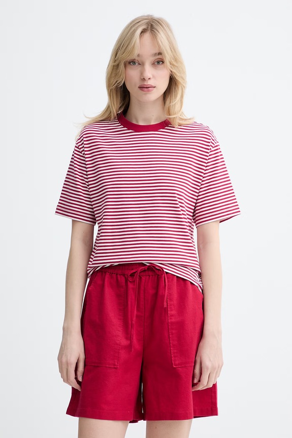 Marc O'Polo T-shirt damski bawełniany bordowy 5000010012