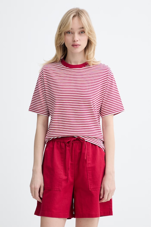 Marc O'Polo T-shirt damski bawełniany bordowy 5000010012