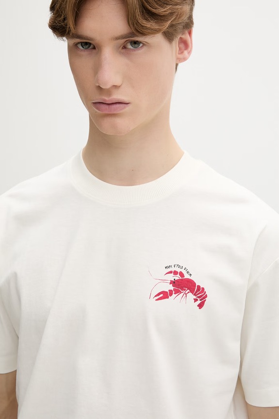 Marc O'Polo T-shirt męski bawełniany beżowy 5000010118