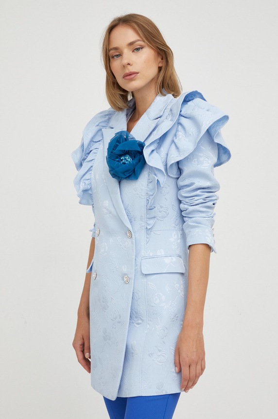 Рокля с коприна Custommade шпиц син 999412806