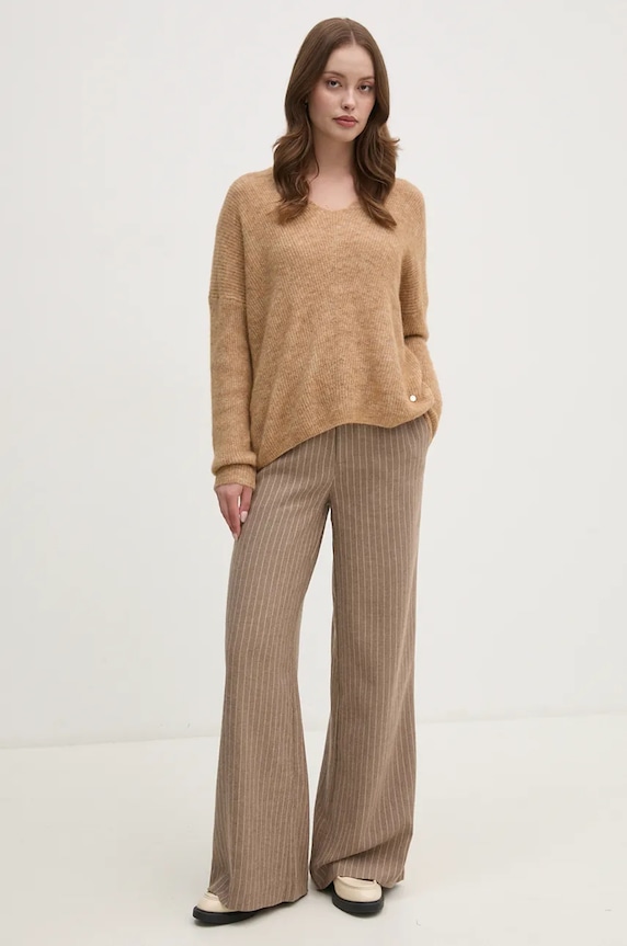 Mos Mosh sweter wełniany 153900 brązowy AW25