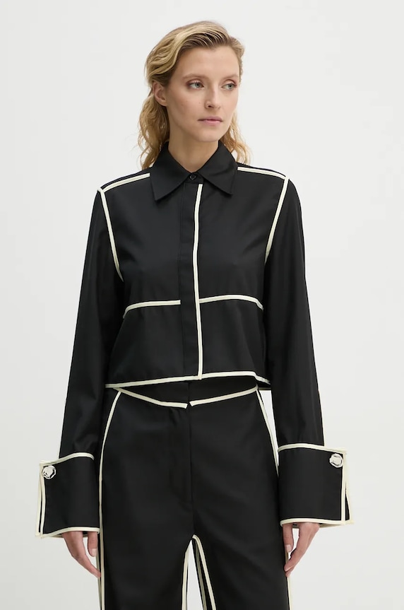 Μάλλινο πουκάμισο Day Birger et Mikkelsen Tessa - Refined Suiting Blend μακρύ μαύρο DAY65243500