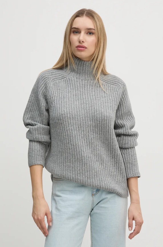 Mos Mosh sweter wełniany wełna szary 165750