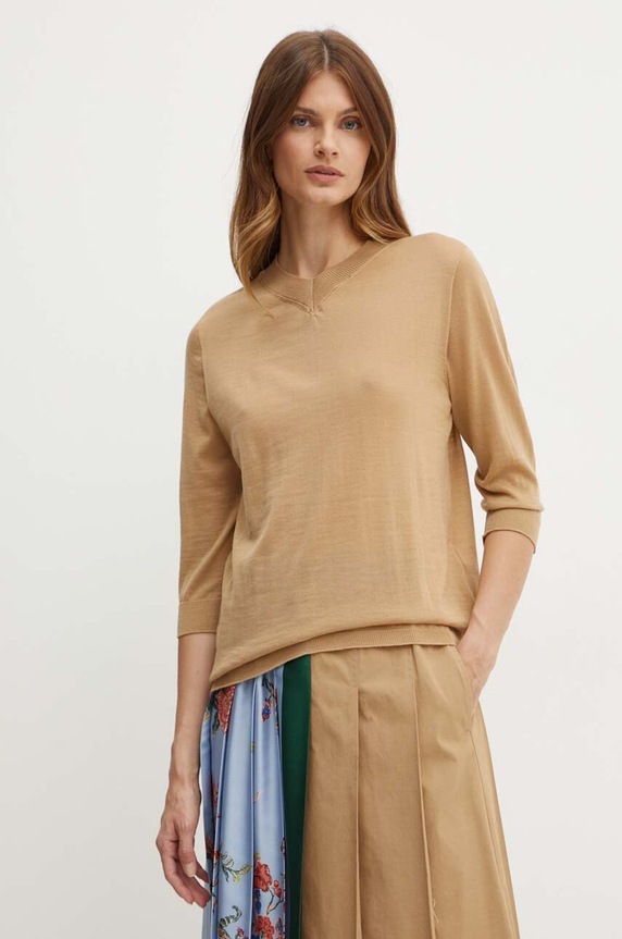 Liviana Conti sweter wełniany szpic brązowy F4WA07